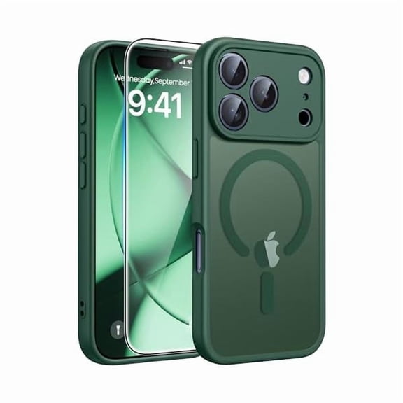 Eryueer for iPhone 17 Pro Case: [Compatible with Magsafe] Translucent Matte Cases with [Full Camera Protection] [Screen Protector] Military Grade Shockproof Protective Phone Cover - Green