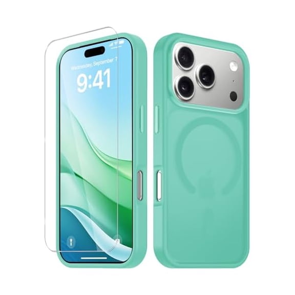 Eryueer for iPhone 17 Pro Case Matte Magnetic Phone Cover [with 1 Screen Protector] [Support for MagSafe] [Shockproof Military Grade Protection] Translucent Frosted Back Teal