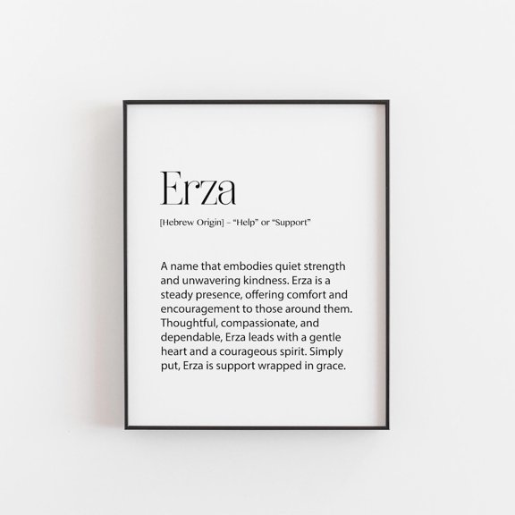 Erza Name Meaning Wall Art Print, Gentle And Strong, Hebrew Helper Definition, Minimalist Baby Shower Ideas, Nursery And Office Decor