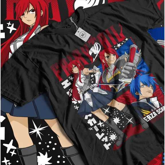 Erza Scarlet T-shirt Fairy Tail Gray Fullbuster Gajeel Happy Iron Dragon Shirt