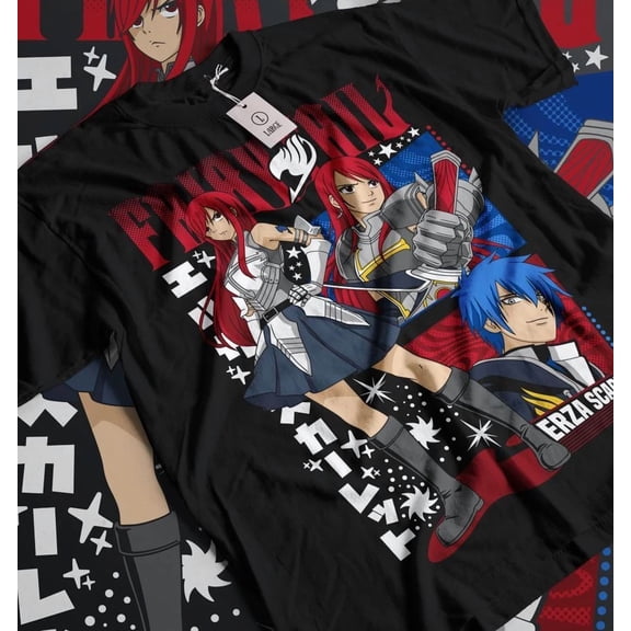 Erza Scarlet T-shirt Fairy Tail Gray Fullbuster Gajeel Happy Iron Dragon Shirt