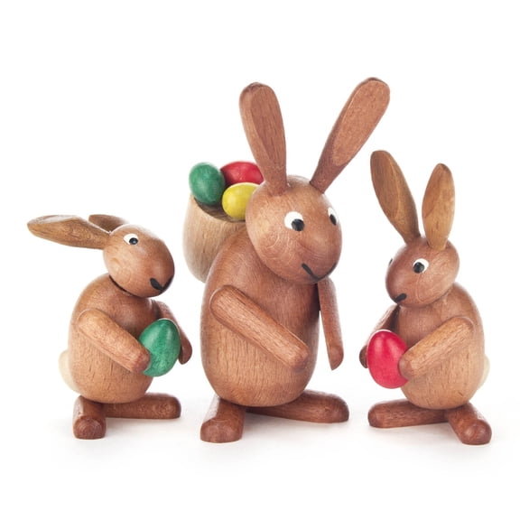 Erzgebirge Miniature Wood Easter Bunny Rabbit Family Handcrafted in Germany New
