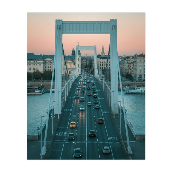 Erzsébet Bridge, Budapest 01 - Budapest Hungary Photography Bridge Cityscape Architecture Skyline Travel Poster Unframed Wall Art Print 22 x 28 inches