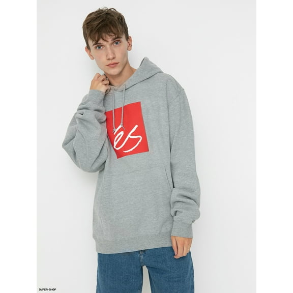 Es Skateboarding Men's Main Block Fleece Hoodie Sweatshirt (Small, Heather Grey)
