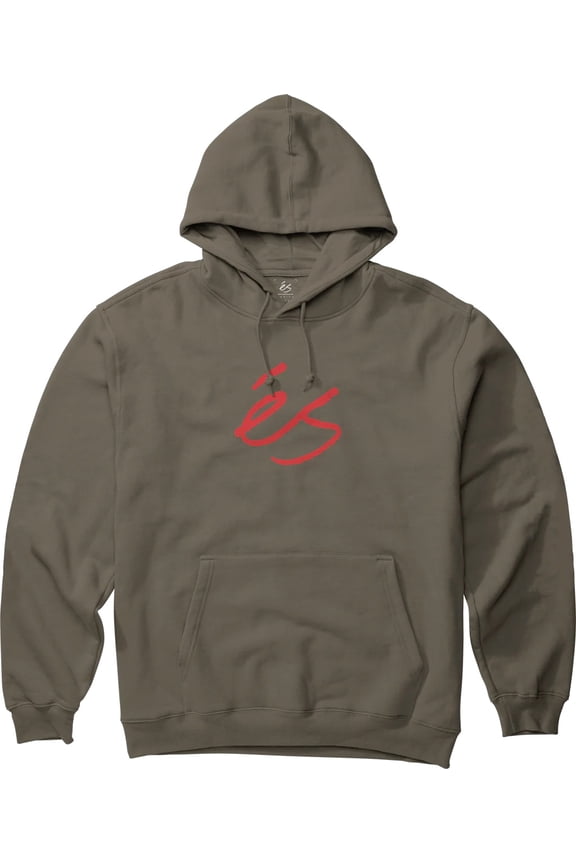 Men's Script Logo Pullover Fleece Hoodie Sweatshirt (Small, Olive)