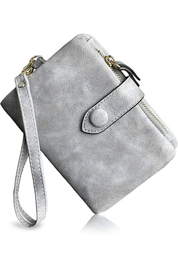 Wristlet with Card Slots Id Women's Bifold Wallets, Gray