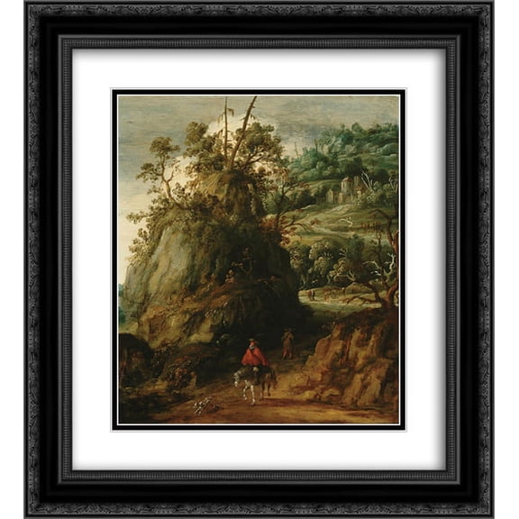 Esaias van de Velde 2x Matted 20x22 Black Ornate Framed Art Print 'Mountainous landscape with traveller'