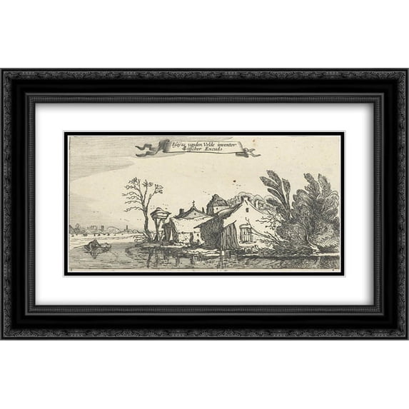 Esaias van de Velde 2x Matted 24x18 Black Ornate Framed Art Print 'Farmhouse with dovecote on a river'