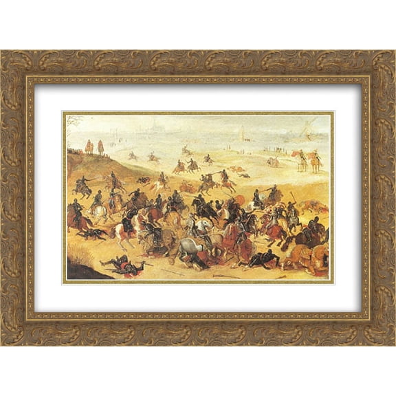 Esaias van de Velde 2x Matted 24x18 Gold Ornate Framed Art Print 'Battle of Lekkerbeetje, Vughterheide (Netherlands)'