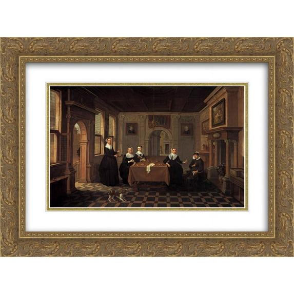 Esaias van de Velde 2x Matted 24x20 Gold Ornate Framed Art Print 'Five ladies in an interior.010 Alternate title(s)0 A Company in an Interior.020'