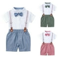 thumbnail image 1 of Esaier Boys 2Pcs Clothes Gentleman Outfits Summer Suits for Baby Toddler,Baby Short Sleeve Cotton Bodysuit Shirts Top + Suspender Shorts Set Unisex Newborn Clothing Set,Size 1M-3Years, 1 of 8