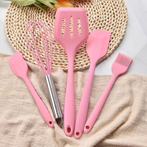 Esaier Mini Spatula Cooking Brush 5PCS Cooking Silicone Utensils Set High Temperature Resistant Pink