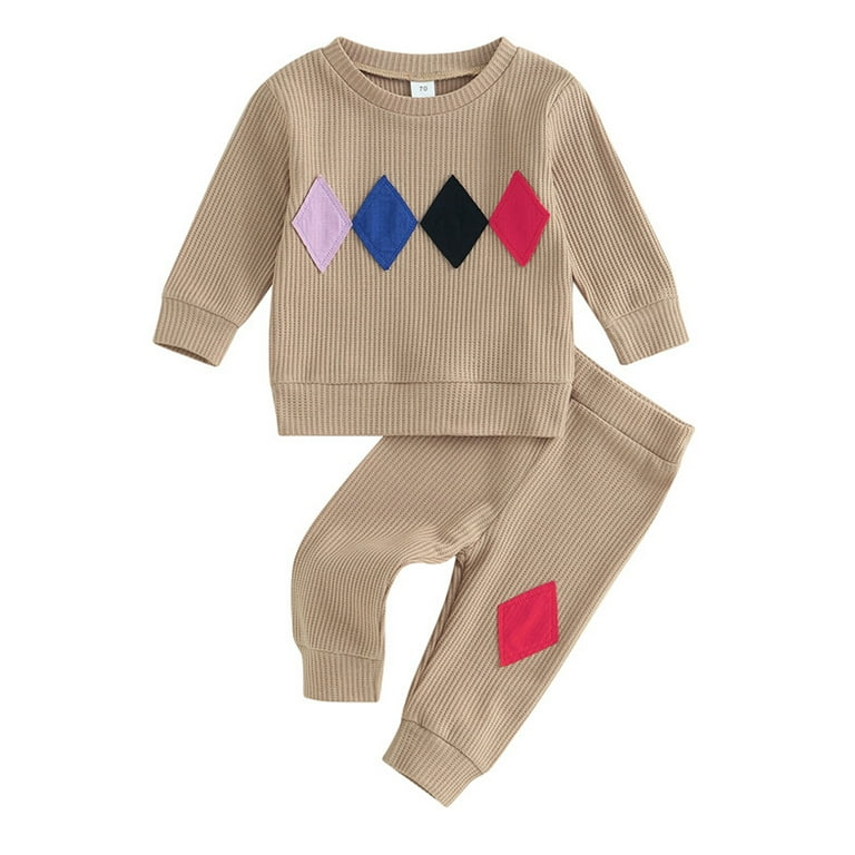 Esaierr 0 24 Months Boys Girls 2 Piece Geometry Sweatshirt Tracksuits Outfit for Newborn Baby Spring Fall Pullover Sweatsuit Sweatpants Set