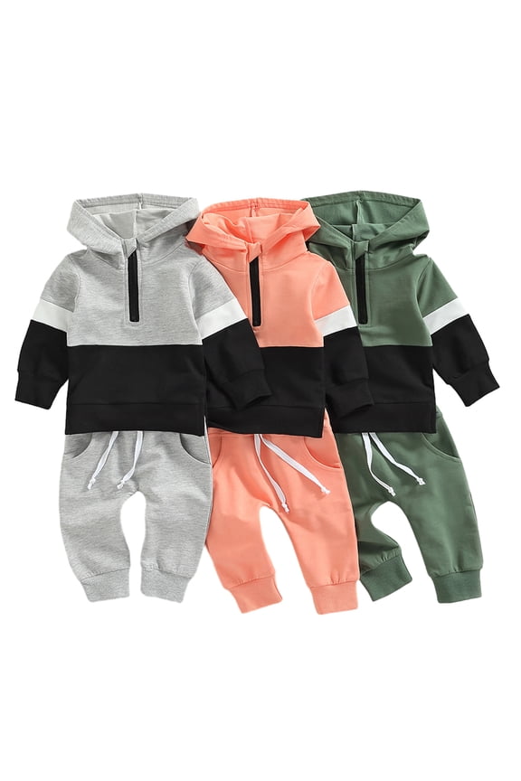 0-24 Months Boys Girls Sweatshirt Sweatpants Set for Baby Newborn,Spring Fall Hoodie Pullover 2 Piece Outfits,Patchwork Tracksuit 2PCS