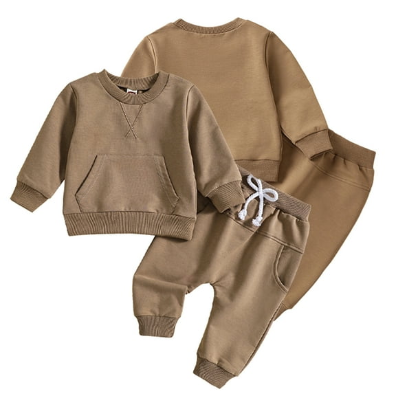 Esaierr 0-24 Months Boys Girls Sweatsuit Set for Infant Baby,Long Sleeve Loose T Shirts Tops   Jogger Pants Two Piece,Spring Fall Solid Color Sweatshirt Outfits