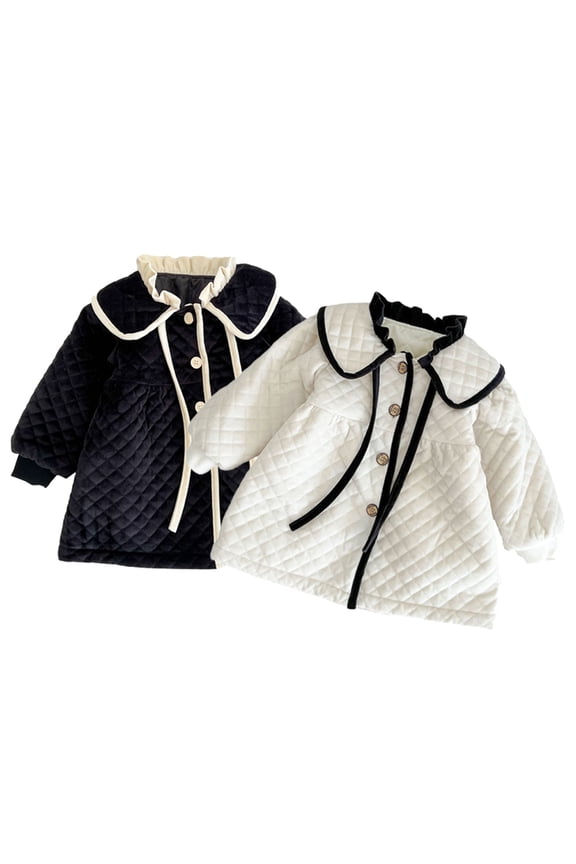 0-24M Newborn Baby Girls Small Fragrant Wind Coats Cotton Jacket Ruffle Flip Collar Fall Winter Warm Cotton Coat Tops