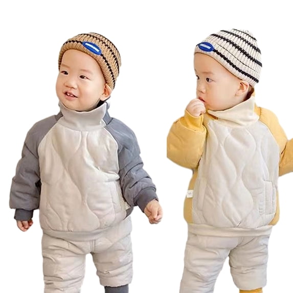 Esaierr 1-10T Toddler Kids Boys Cotton Suit Clothes Outfit Winter Padded Cotton Clothes Cotton Pants Fashionable Two-Piece Set 2PCS