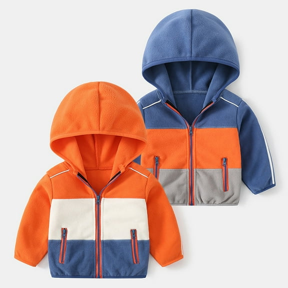 Esaierr 1-10T Kids Toddler Boys Fall Winter Rocker Fleece Cotton Jacket Long Sleeve Patchwork Color Coats with Hooded Fashion Warm Cotton Outerwear Tops