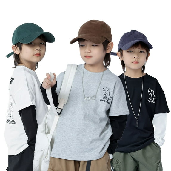 Esaierr 1-10Y Boys Cotton T-Shirt Sweatshirts for Toddler Kids Boys Long Sleeve Pullover Tops False Two-Piece Bottoming Shirt Casual Fall Tees