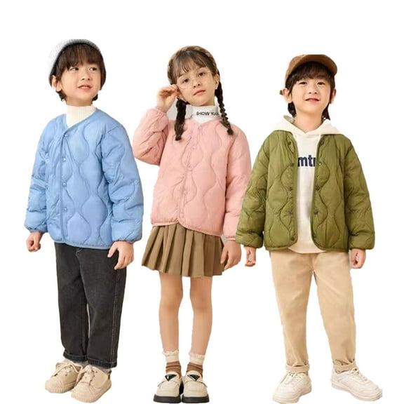 Esaierr 1-10Y Toddler Kids V-Neck down Jacket Boys Girls Solid Color Warm down Coat Tops Windproof Lightweight down Jackets Outerwear