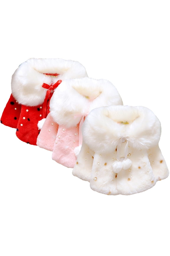 1-4Y Baby Girls Fall Winter Plush Coats for Toddler Fashion Thickened Cloak Jacket Cute Pom Pom Warm Outerwears