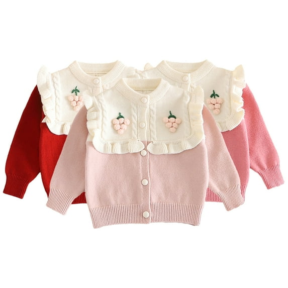 Esaierr 1-5 Years Girls Cute Cardigan Sweaters Knit Jackets for Little Baby Toddler,Crew Neck Sweater Coats Tops