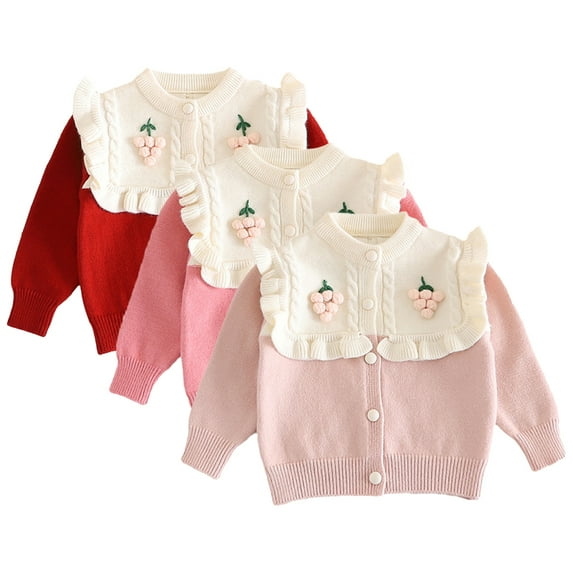 Esaierr 1-5 Years Girls Cute Cardigan Sweaters Knit Jackets for Little Baby Toddler,Crew Neck Sweater Coats Tops
