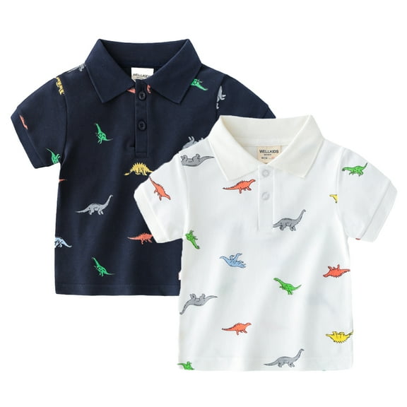 Esaierr 1-6 Years Boys Cartoon Short Sleeve T Shirts 100% Cotton Soft Lapel Polo Tees Summer Moisture Wicking Bottoming Shirt for Kids Toddler