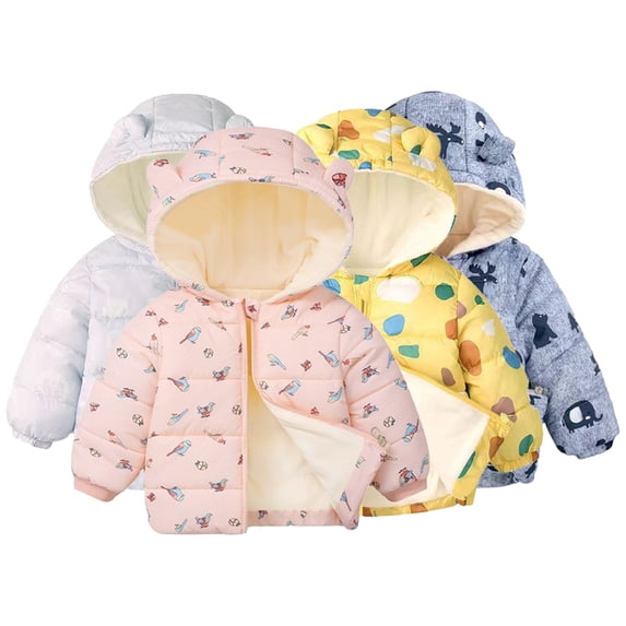 Esaierr 1-6Y Boys Girls Hooded Fleece Lined Cotton Coats for Baby Kids Zipper Printed Puffer Jacket Toddler Short Outerwear for Autumn Winter