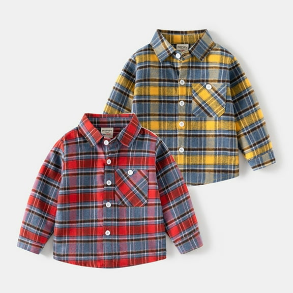 Esaierr 1-6Y Toddler Boys Girls Long Sleeve Plaid Shirt Coats for Kids Fall Winter Casual Shirt Tops Cardigan Jacket