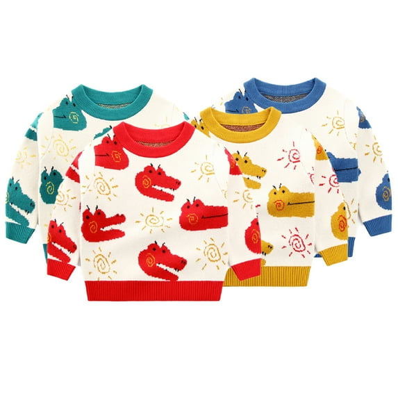 Esaierr 1-7 Years Boys Girls Dinosaur Printing Sweater for Kids Toddler,Fall Winter Knitted Sweatsuit,Long Sleeve Warm Knitted Sweater Tops