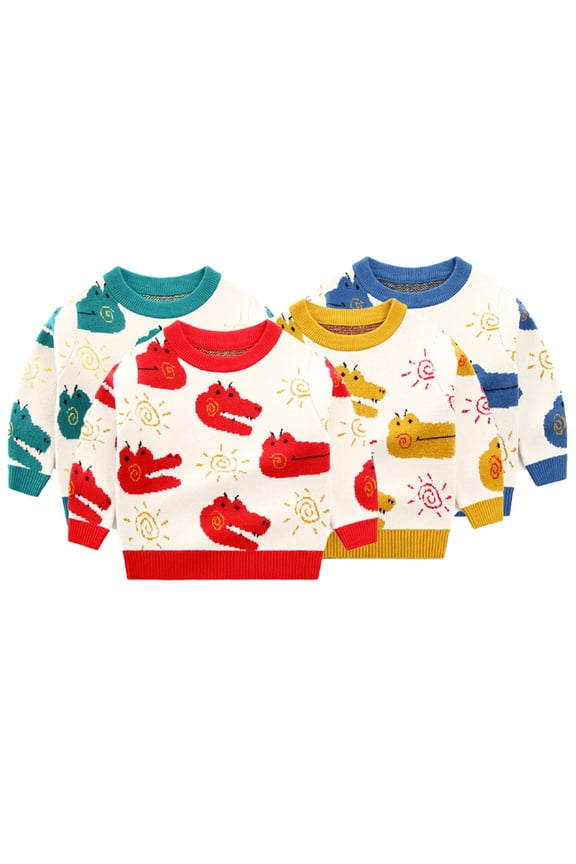 1-7 Years Boys Girls Dinosaur Printing Sweater for Kids Toddler,Fall Winter Knitted Sweatsuit,Long Sleeve Warm Knitted Sweater Tops