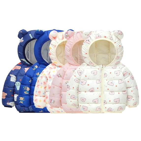 Esaierr 1-7T Kids Baby Boys Girls Winter Puffer Coats Ears Hoods Light Down Jacket Outwear Toddler Snowsuit Jacket