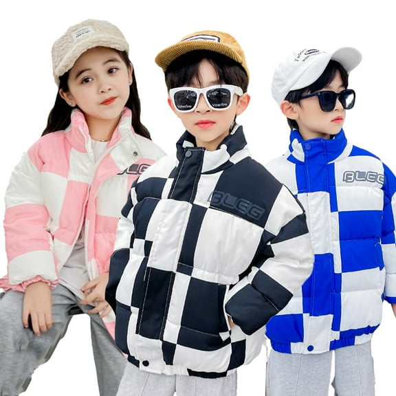 Esaierr 1-7Y Baby Girls Boys Winter Jackets Down Puffer Coats for Kids Baby Toddler Jacket Plaid Long-Sleeved High Collar Jacket Down Cotton Jacket