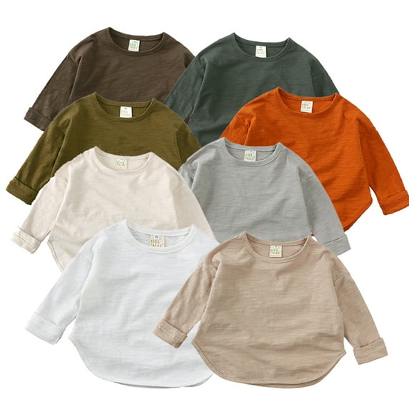 Esaierr Toddler Baby Cotton T-Shirt Tops for Kids Newborn Boys Girls Tee Long Sleeve Solid Color Crewneck Spring Autumn Sweatshirt Outerwear for 1-7Y