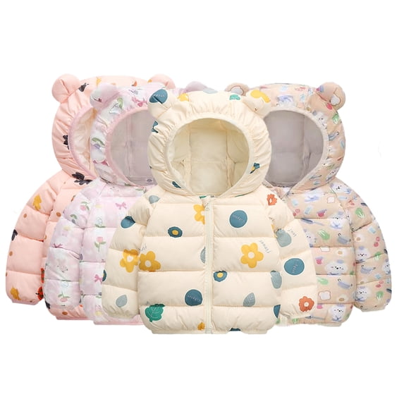 Esaierr 1-7Y Toddler Boys Girls Winter Coats with Hooded Down Jackets for Baby Kids Puffer Down Jacket Outwear Zipper Cartoon Printed Autumn Winter Warm Coat