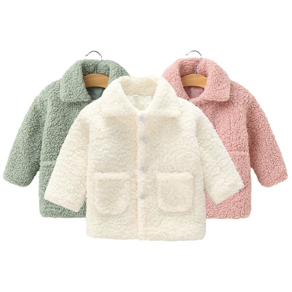 Esaierr 1-8Y Kids Baby Girls Fleece Overcoat Autumn Winter Short Coats Cute Lapel Button Casual Jacket Coat Tops Outwear Toddler Warm Overcoat