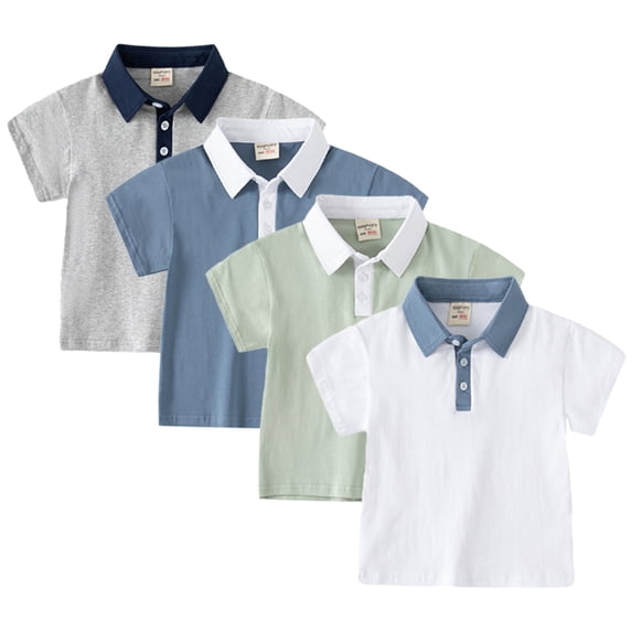 Esaierr 1-8T Boys Soft Cotton T Shirt for Kids Baby Summer Short Sleeve Tees Shirts Toddler Solid Colours Casual Lapel Tops for Boys