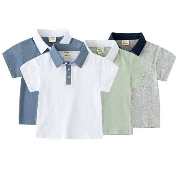 Esaierr 1-8T Boys Soft Cotton T Shirt for Kids Baby Summer Short Sleeve Tees Shirts Toddler Solid Colours Casual Lapel Tops for Boys