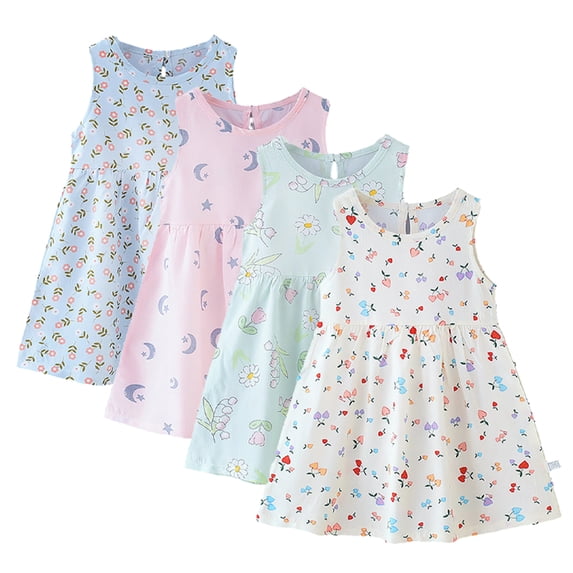 Esaierr 1-8T Girls Sleeveless Princess Dresses for Kids Baby Summer Vest Dress Beach Holiday Floral Sundress