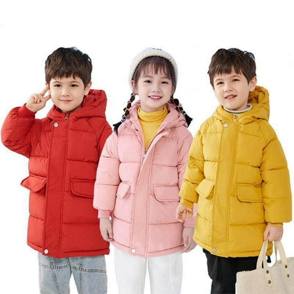 Esaierr 1-8Y Girls Boys Winter Long Puffer Coat for Toddler Kids Down Coats with Hooded Long Jacket Comfortable Down Outwear