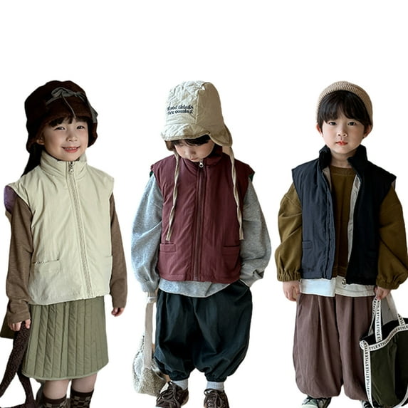 Esaierr 1-8Y Toddler Boys Girls Down Puffer Vest Coats for Kids Solid Color Warm Waistcoat Undershirt Baby Winter Zipper Down Sleeveless Jacket