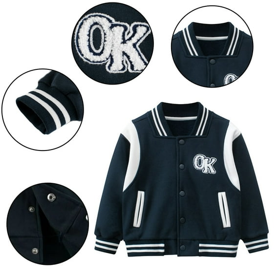 Esaierr 1-9 Years Boys Girls Baseball Varsity Jacket for Kids Toddler,Long Sleeve Warm Baseball Coats Tops,Fall Winter Casual Outerwear