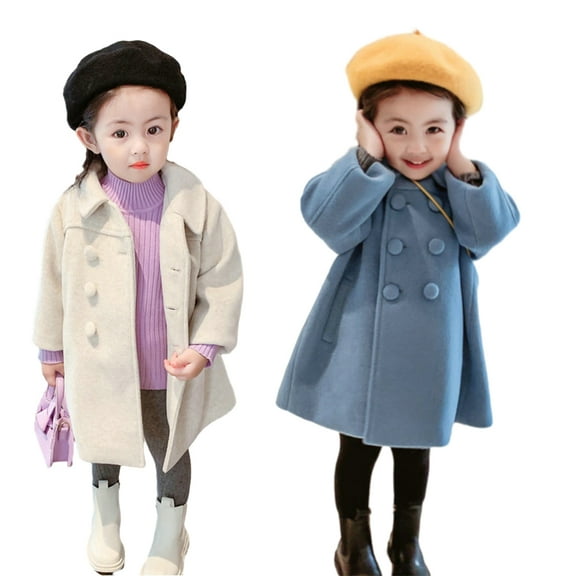 Esaierr 1-9 Years Girls Wool Blend Coats Jacket for Toddler Kids,Long Sleeve Double Breasted Trench Jacket,Button Fashion Clip Cotton Coats Outwear