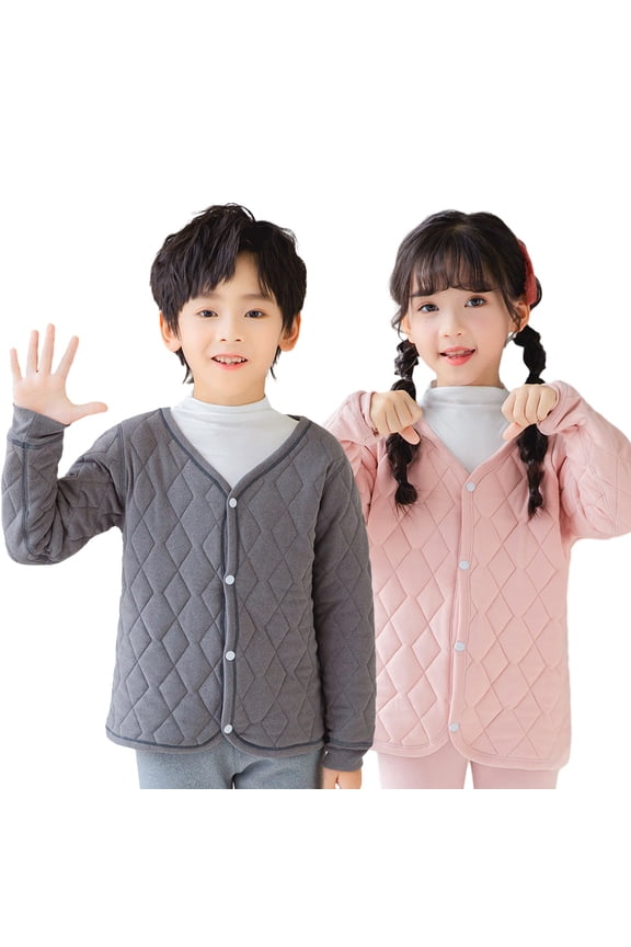 1-9T Kids Boys Girls Fall Winter Warm Cotton Jacket Toddler Inner Liner Padded Cotton Coats Student School Uniform Thickened Tops Solid Color Short Outerwear