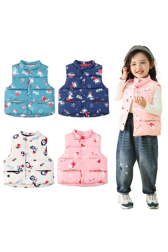 2-10 Years Boys Girls Sleeveless Jacket down Vest for Kids Baby,Fall Winter Printed Stand Collar Waistcoat Outerwear Coats with Pockets