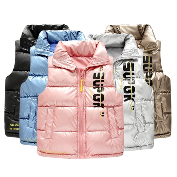 Esaierr 2-10Y Kids Baby Down Jacket Vest for Toddler Boys Girls Thickened Stand-Up Collar Waistcoat Winter Warm Lightweight Sleeveless Jacket Coat Outerwear
