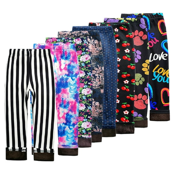 Esaierr 2-11 Years Girls Padded Leggings Bottoms for Children Kids,Stretch Leggings for Toddler Girls,Fleece Lined Trousers Printed Bottoms Trousers Footless