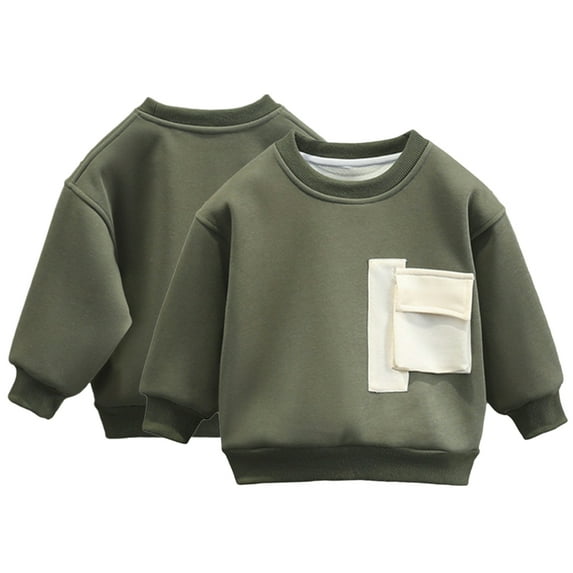 Esaierr 2-12 Years Boys Fall Winter Sweatsuit Top for Kids Toddler,Solid Color Thickened Warm Fleece Sweatshirt,Fleece Sweaters Bottom Shirt