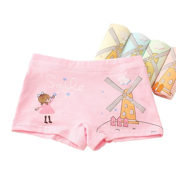 Esaierr 2-12 Years Girls Underwear Boxer Briefs for Toddler Kids Soft Cotton Cartoon Print Shorts Baby 5PCS Girls Underwear Briefs